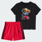 Kids' adidas Two-Piece Short Sleeve Graphic Cotton Tee and 3-Stripes Shorts Set