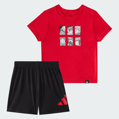 Kids' adidas Two-Piece Short Sleeve Cotton Tee and Elastic Waistband Logo Shorts Set
