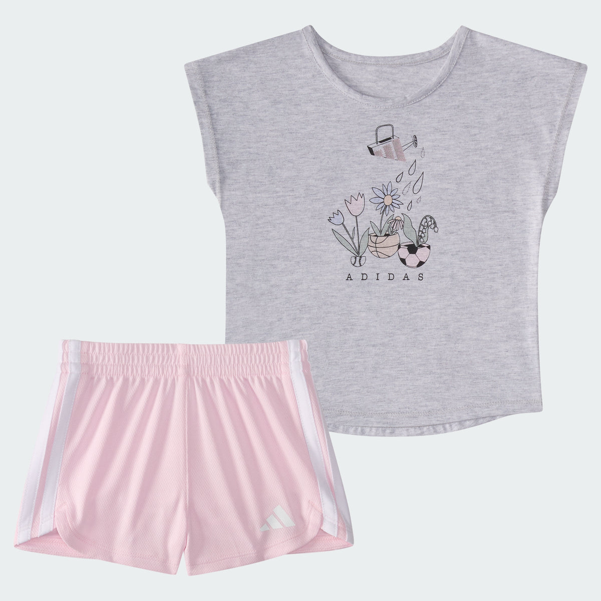 Kids' adidas Two-Piece Short Sleeve Graphic Heather Tee and Mesh Shorts Set