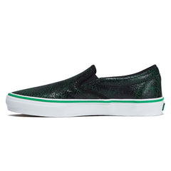 Vans Skate Slip-On Shoes - Cracked Leather Black/Green