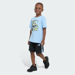 Kids' Two-Piece Short Sleeve Graphic Cotton Tee and 3-Stripes Shorts Set