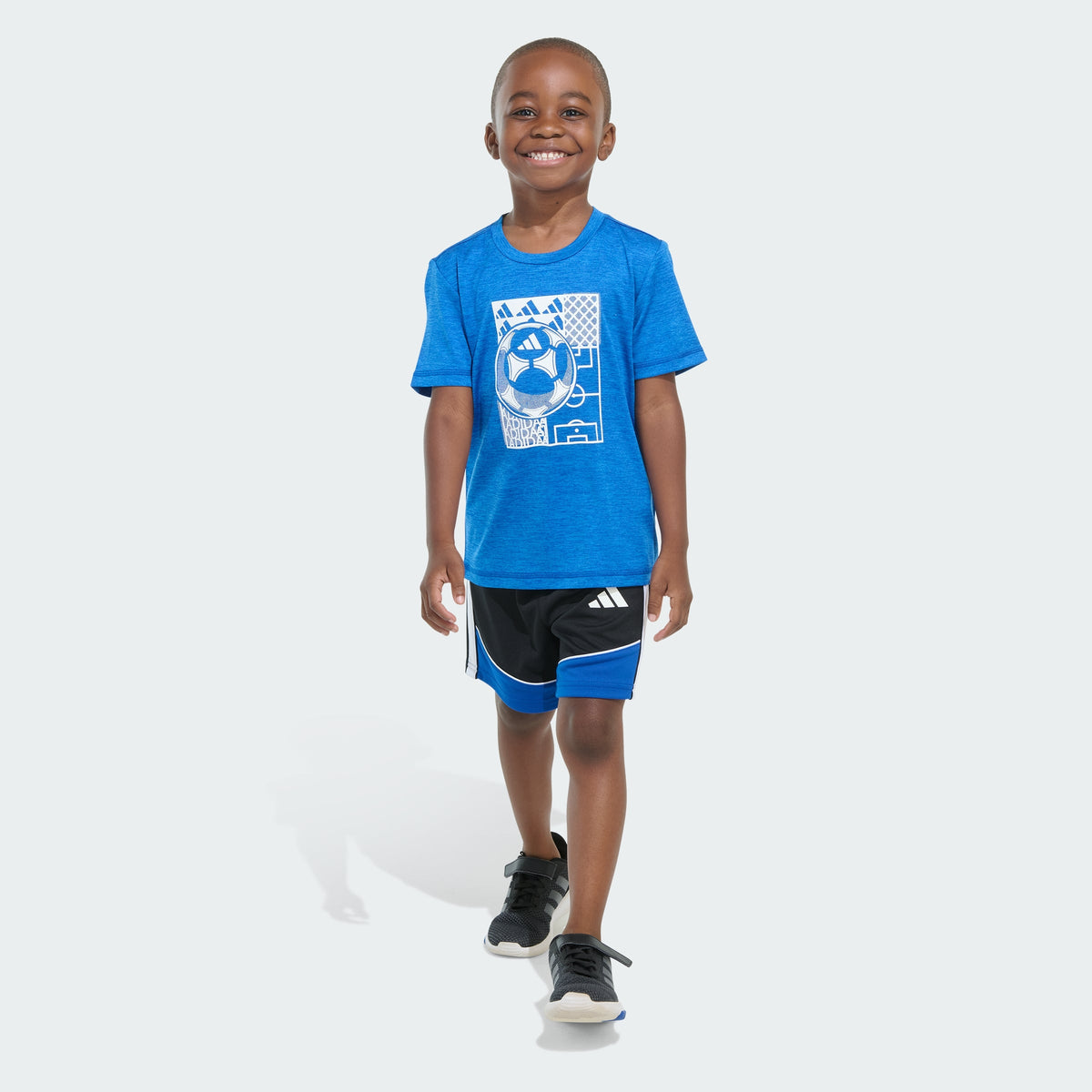 Kids' Two-Piece Short Sleeve Mélange Tee and Colorblock 3-Stripes Shorts Set