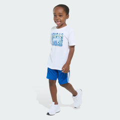 Kids' Two-Piece Short Sleeve Graphic Cotton Tee and 3-Stripes Shorts Set
