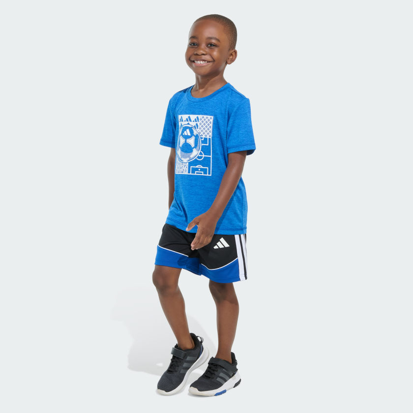 Kids' Two-Piece Short Sleeve Mélange Tee and Colorblock 3-Stripes Shorts Set