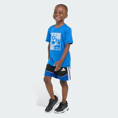 Kids' Two-Piece Short Sleeve Mélange Tee and Colorblock 3-Stripes Shorts Set