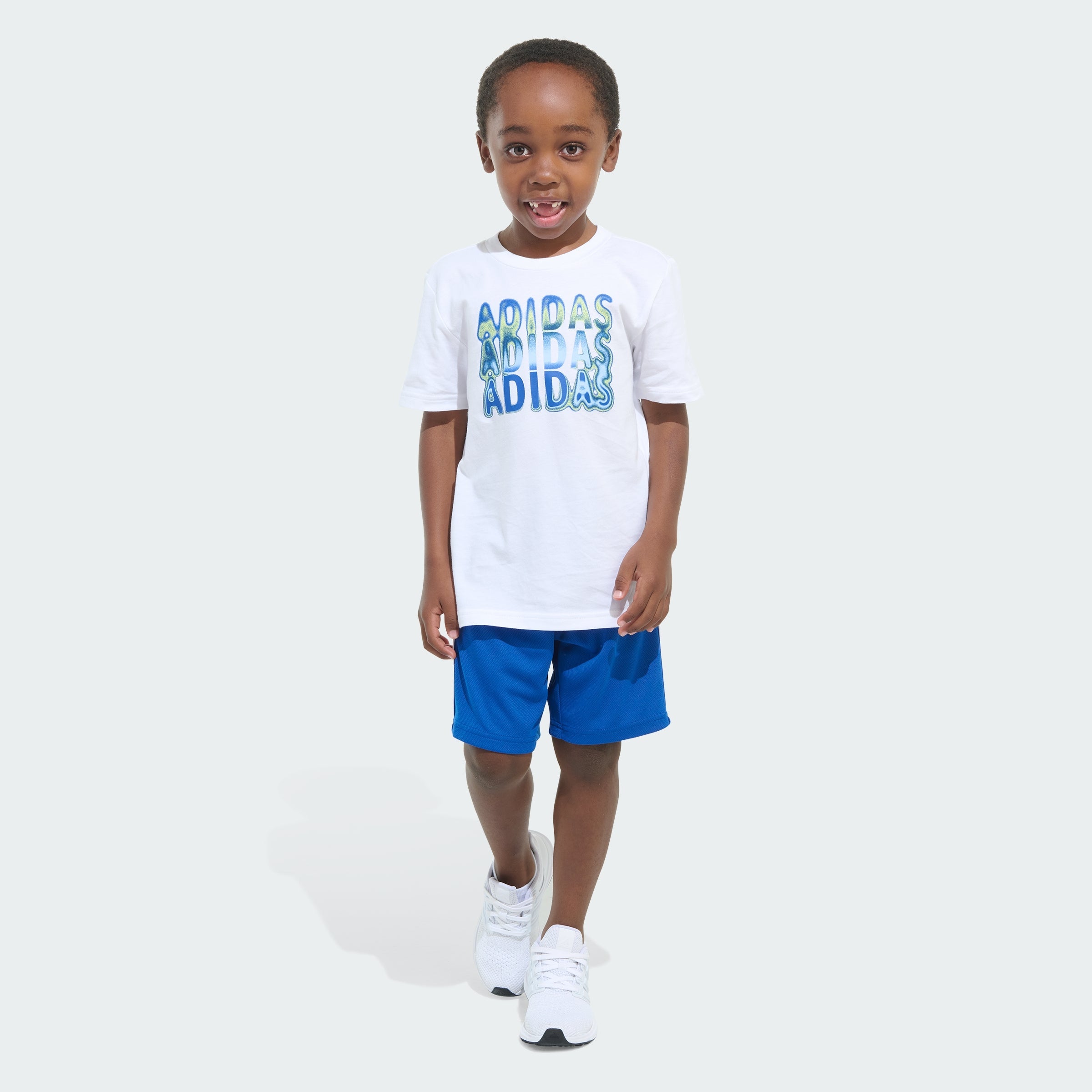 Kids' Two-Piece Short Sleeve Graphic Cotton Tee and 3-Stripes Shorts Set