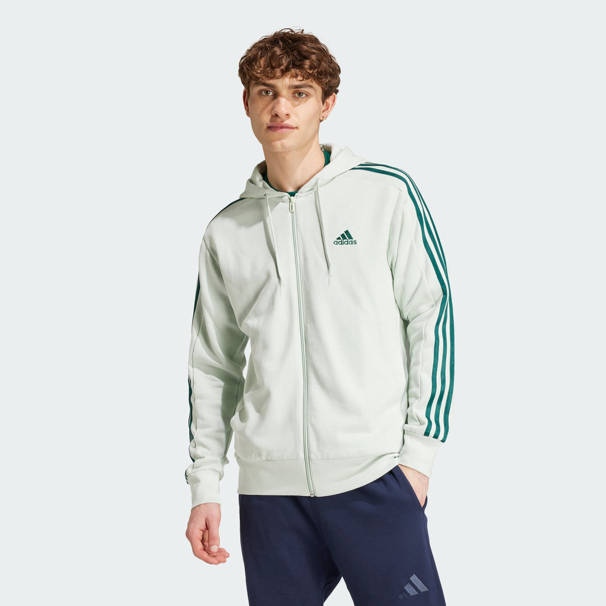 Men's Essentials French Terry 3-Stripes Full-Zip Hoodie