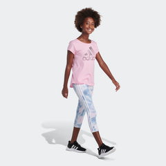 Kids' Allover Print Cotton 3-Stripes 7/8 Tights