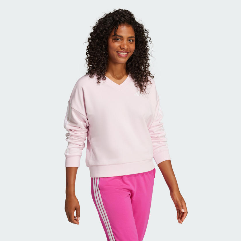 Women's Essentials 3-Stripes French Terry V-neck Sweatshirt