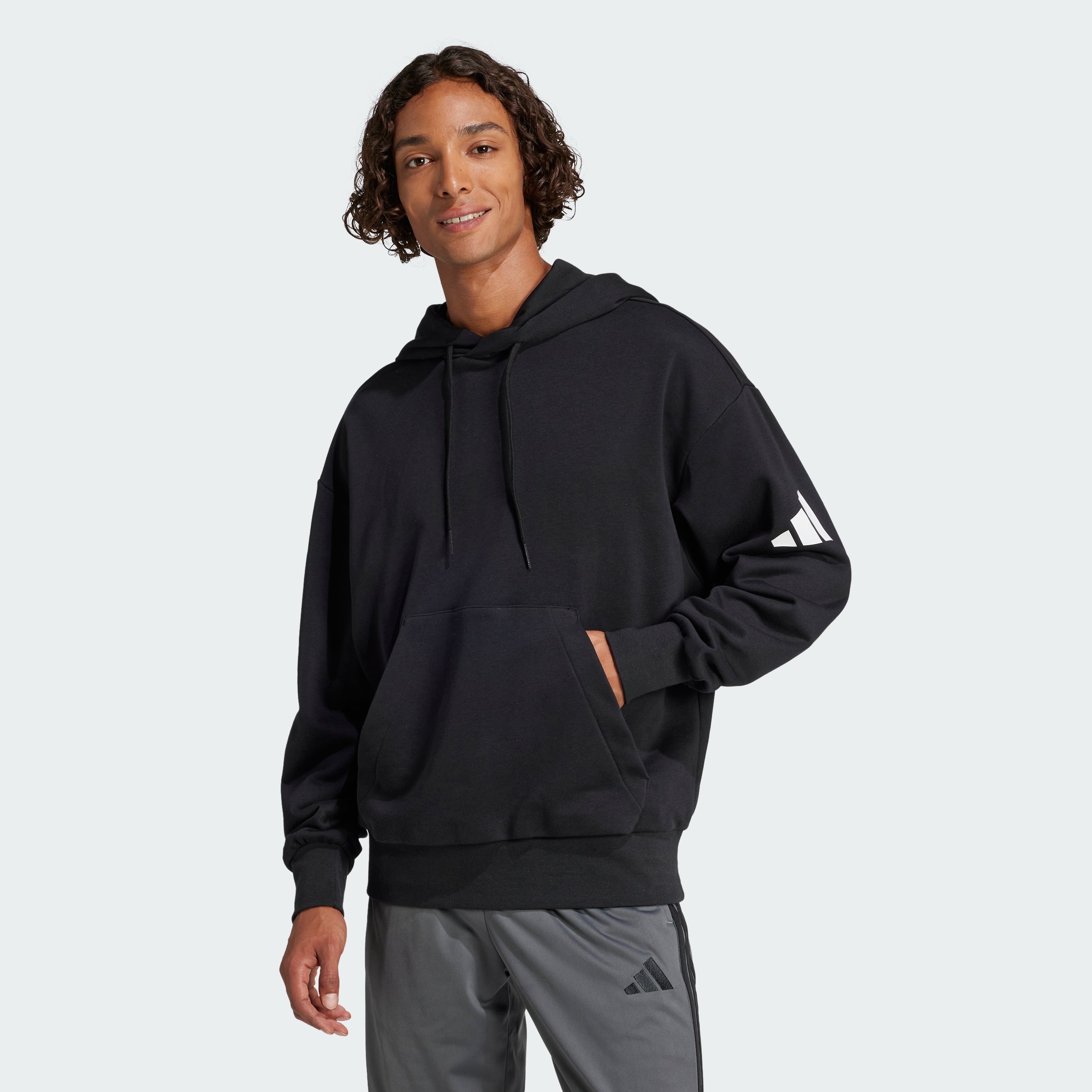 Men's Essentials Loose-Fit 3 Bar Logo French Terry Hoodie