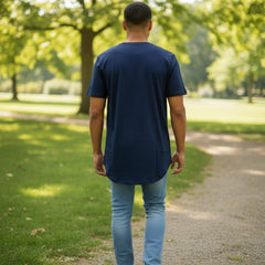 The Closet Inc Men Curved Hem T-Shirts “ Plain Navy