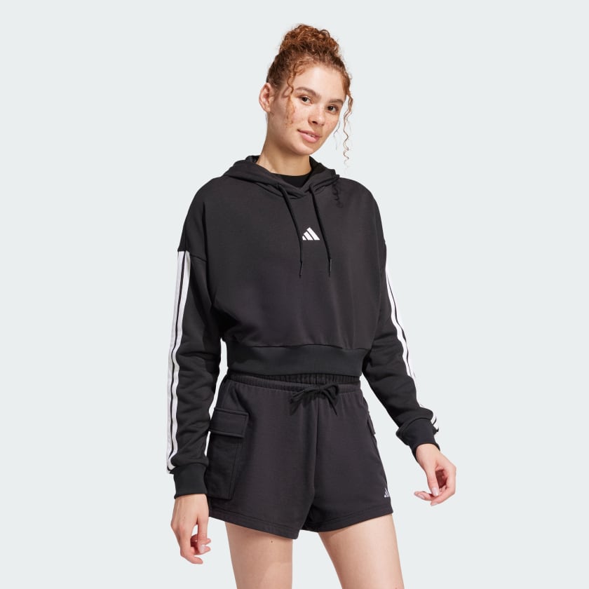 Women's Essentials 3-Stripes French Terry Crop Hoodie