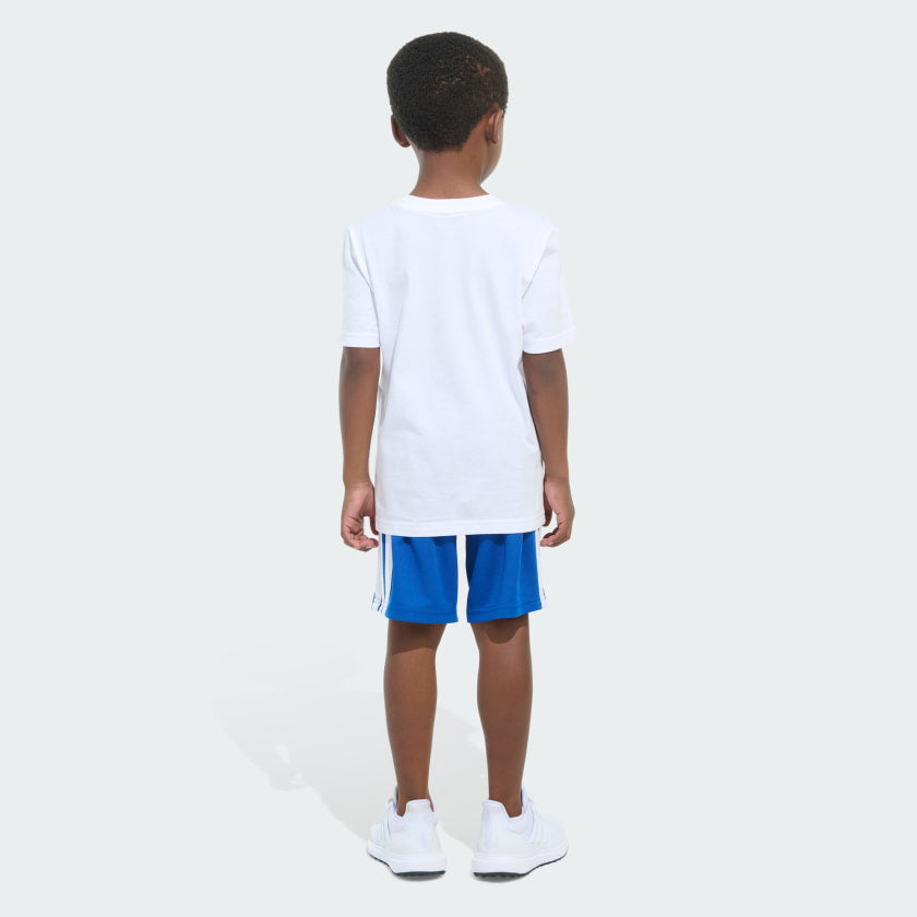 Kids' Two-Piece Short Sleeve Graphic Cotton Tee and 3-Stripes Shorts Set