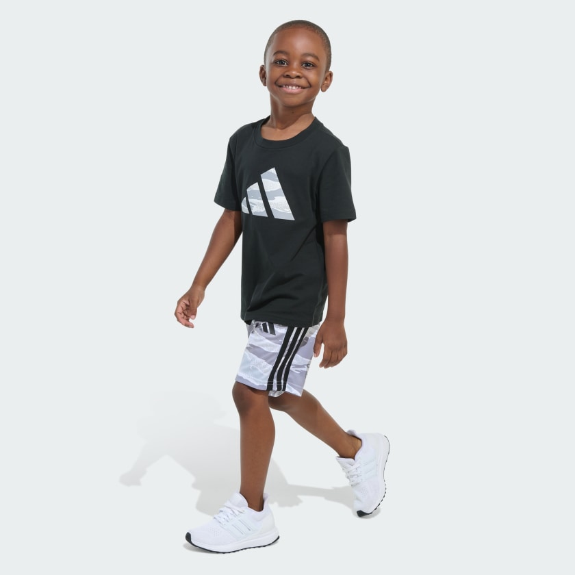 Kids' Two-Piece Short Sleeve Cotton Tee and Elastic Waistband Printed Shorts Set