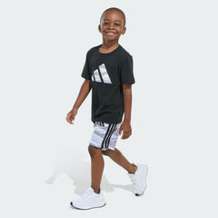 Kids' Two-Piece Short Sleeve Cotton Tee and Elastic Waistband Printed Shorts Set